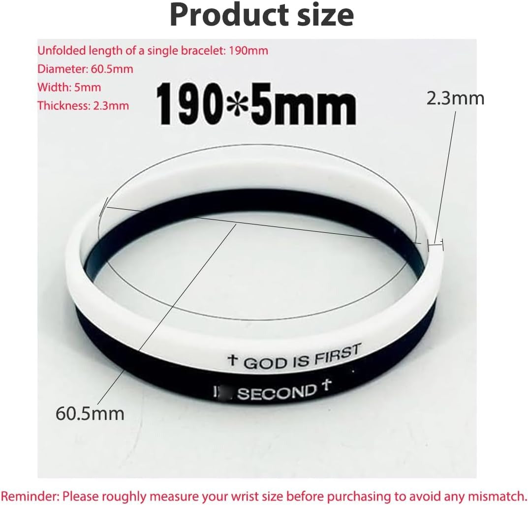 Black and white bracelet with text measurement details